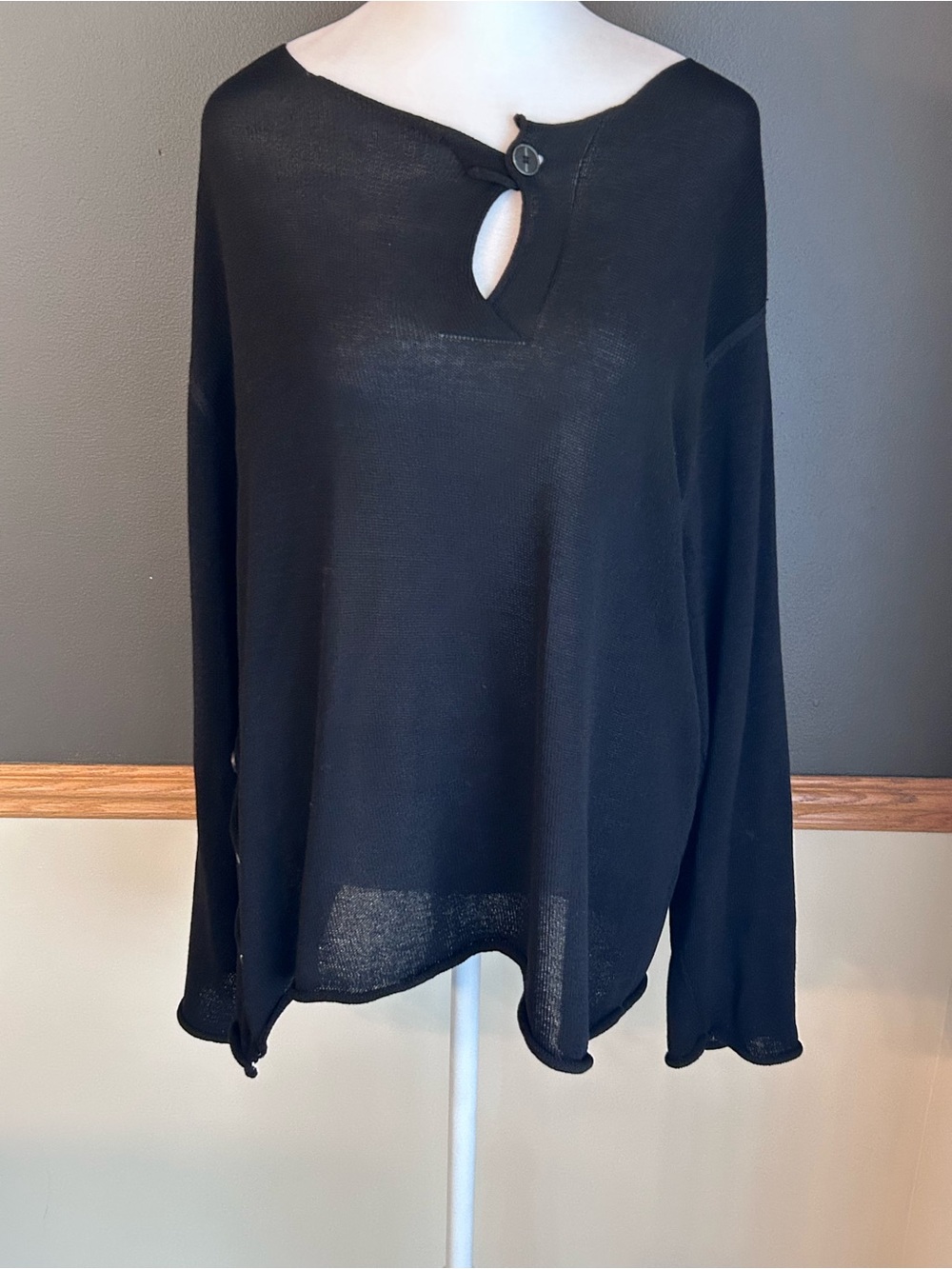 Annette Gortz Teno Black Viscose Button-Side Sweater Size Large Lagenlook